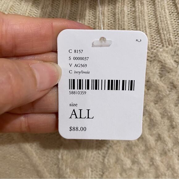 Free People Cream Harbour Stripe Cable knit Poncho Sweater Sz O/S NWT - Picture 8 of 13